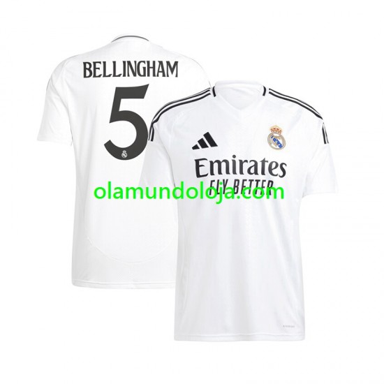 Camisola Real Madrid Jude Bellingham 5 Homem Equipamento Primeiro 2024-2025 Manga Curta